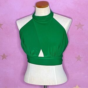 May By Shining Star Women’s Green Halter Size Small Peekaboo Tie Waist Flirty